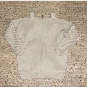 Poof! Heavy Knit Cold Shoulder Sweater - Cream - Size Medium